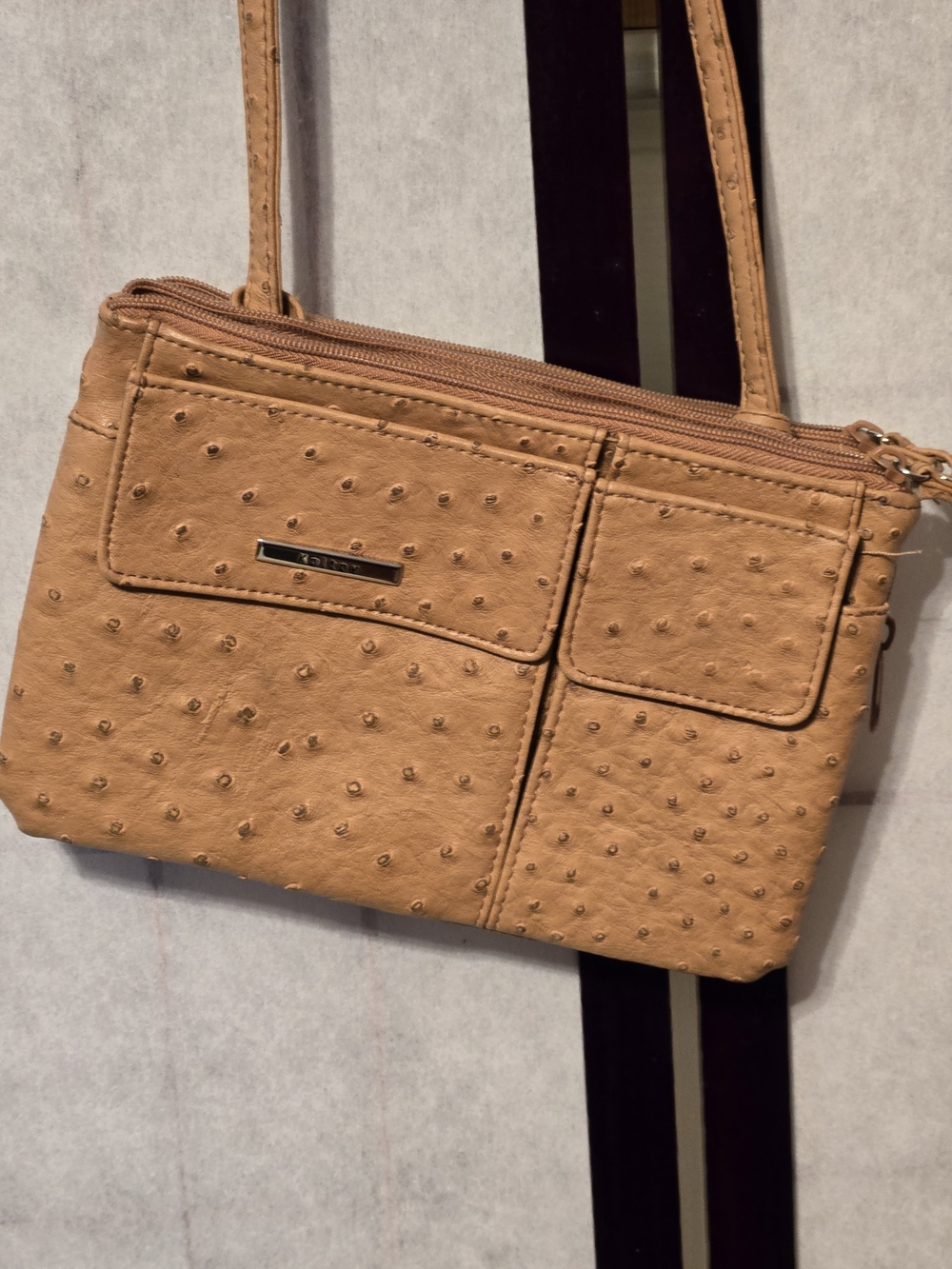 Koltov Tan Crossbody Bag with Ostrich-Embossed Texture